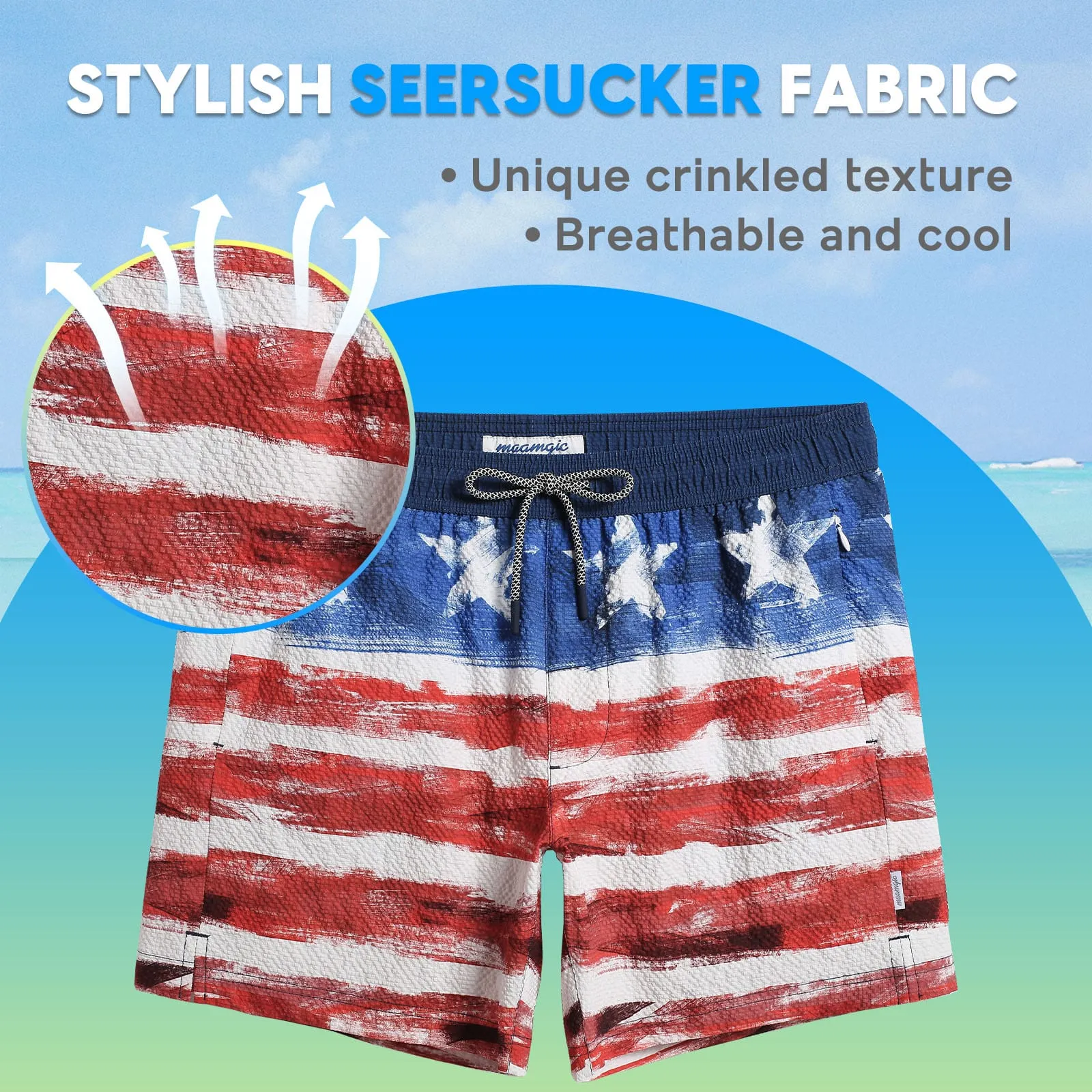 5.5 Inseam 2 in 1 Seersucker Short Liner Patriot Swim Shorts