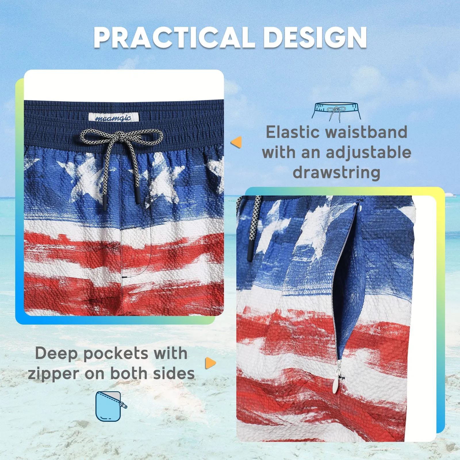 5.5 Inseam 2 in 1 Seersucker Short Liner Patriot Swim Shorts