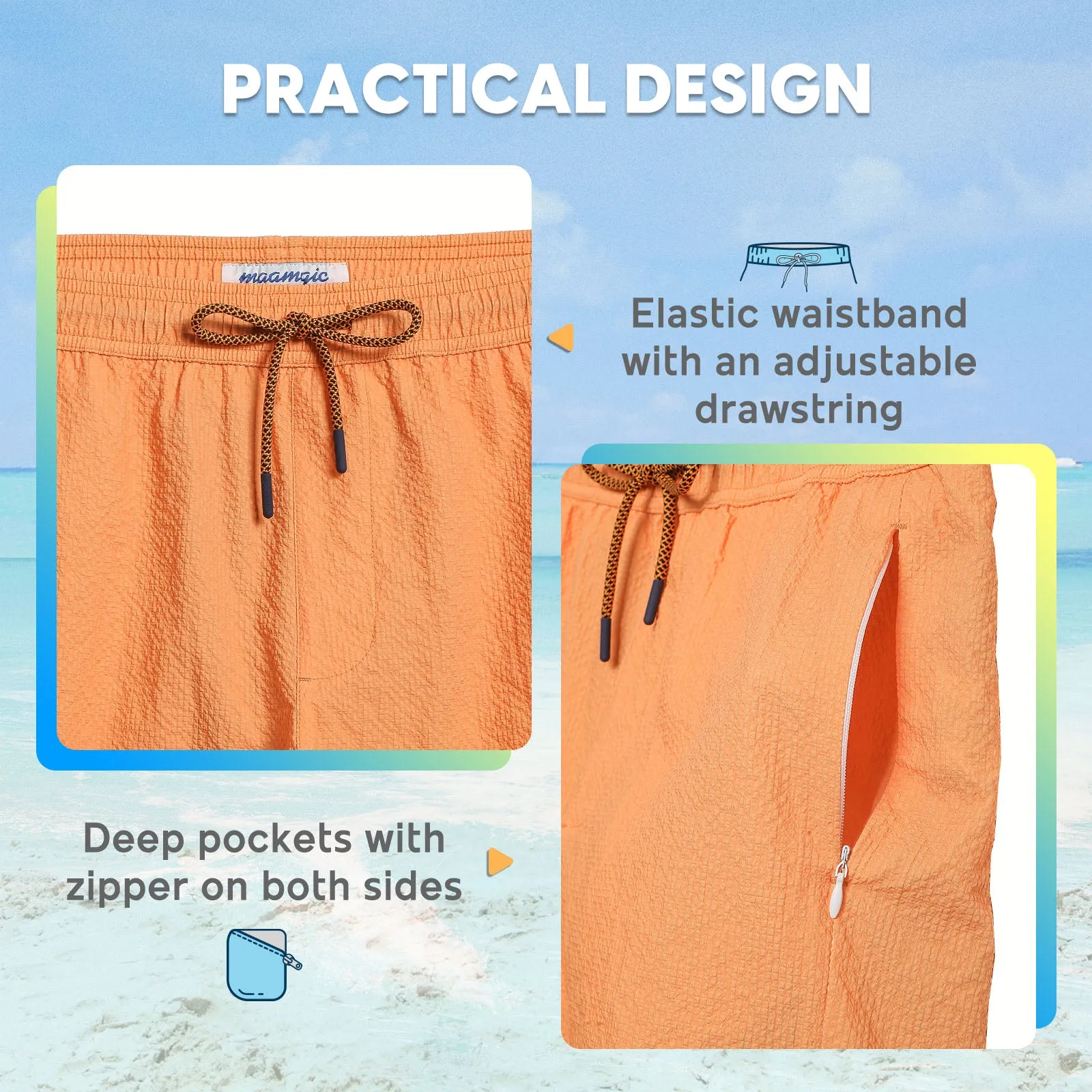 5.5 Inseam 2 in 1 Seersucker Short Liner Solid Swim Shorts