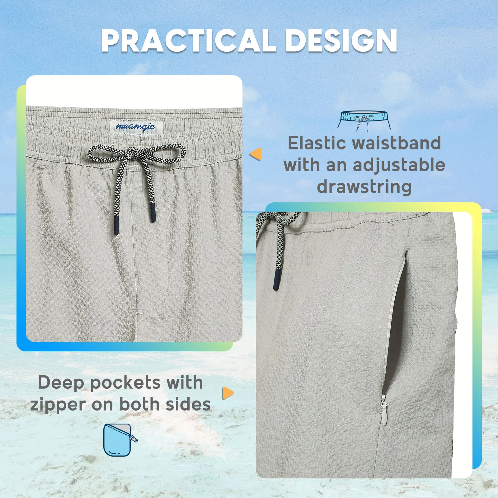 5.5 Inseam 2 in 1 Seersucker Short Liner Solid Swim Shorts