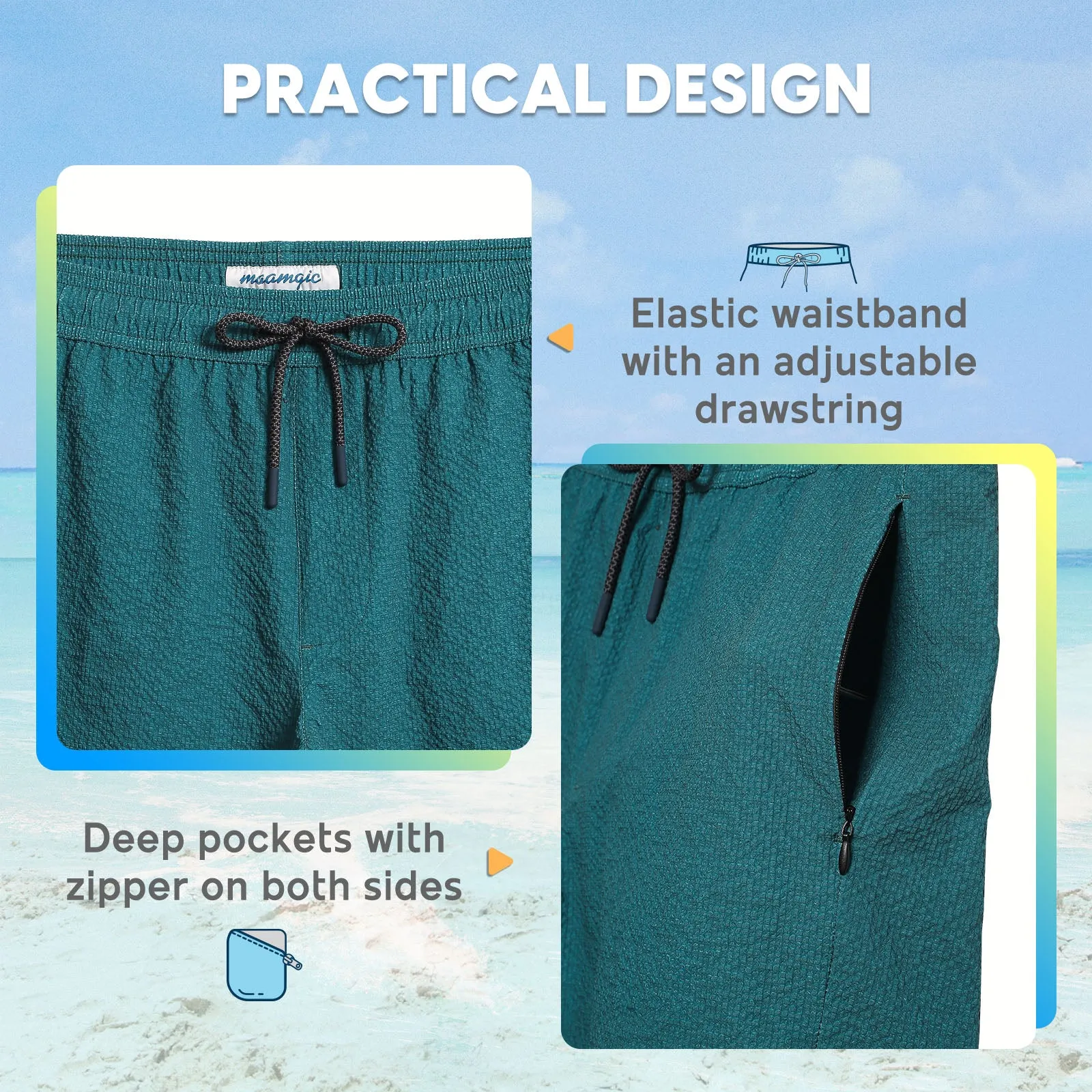 5.5 Inseam 2 in 1 Seersucker Short Liner Solid Swim Shorts