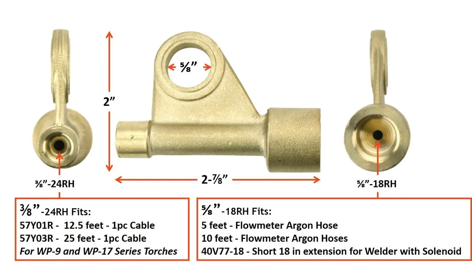 9V Series - 125 Amp - Air Cooled - TIG Torch - 1-Piece Cable - Stud Connector