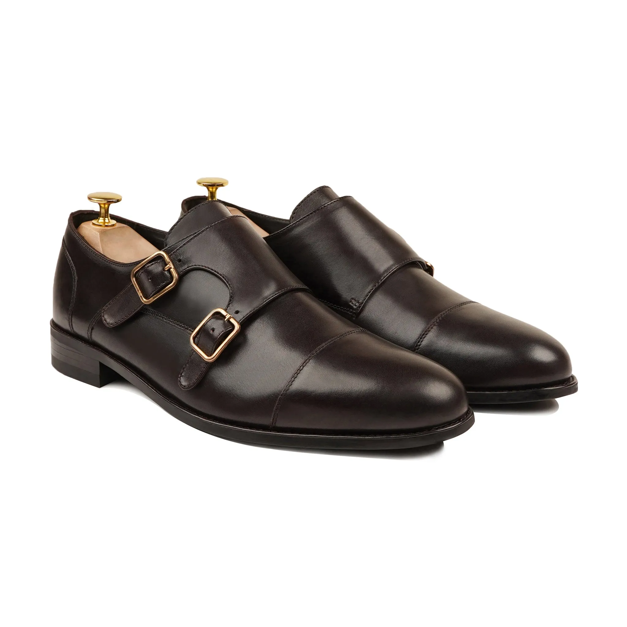 Allin - Men's Dark Brown Calf Leather Double Monksrap