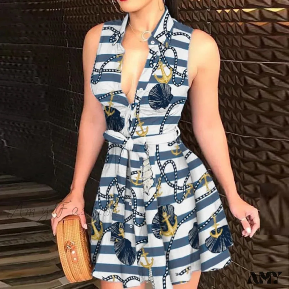 Amy Fashion - Women Chain Print Sleeveless Dress