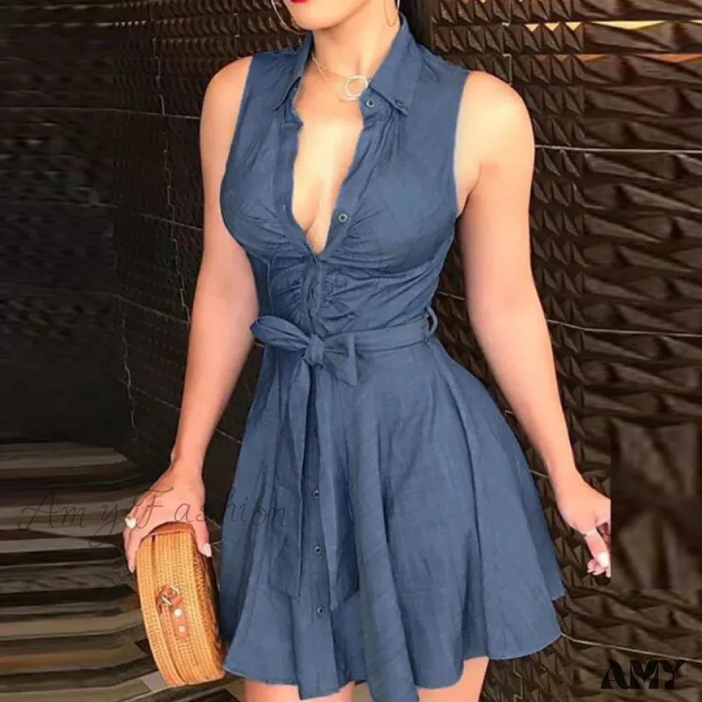 Amy Fashion - Women Chain Print Sleeveless Dress