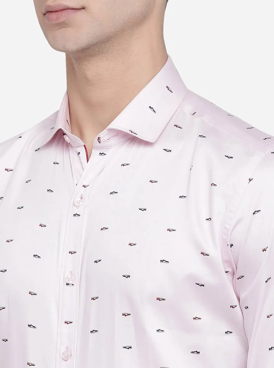 Baby Pink Printed Slim Fit Party Wear Shirt | Greenfibre