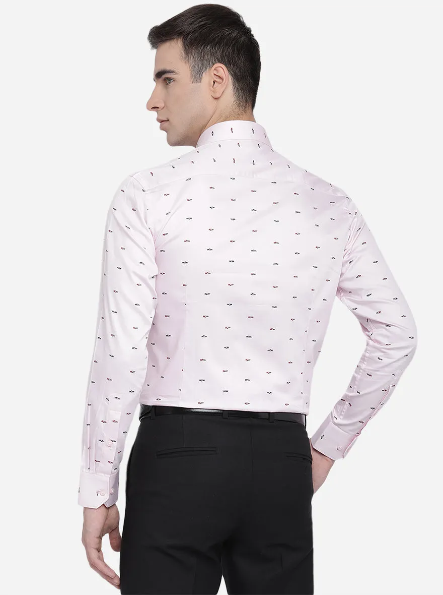 Baby Pink Printed Slim Fit Party Wear Shirt | Greenfibre