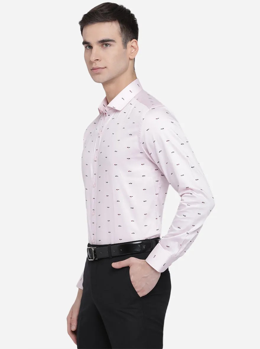 Baby Pink Printed Slim Fit Party Wear Shirt | Greenfibre