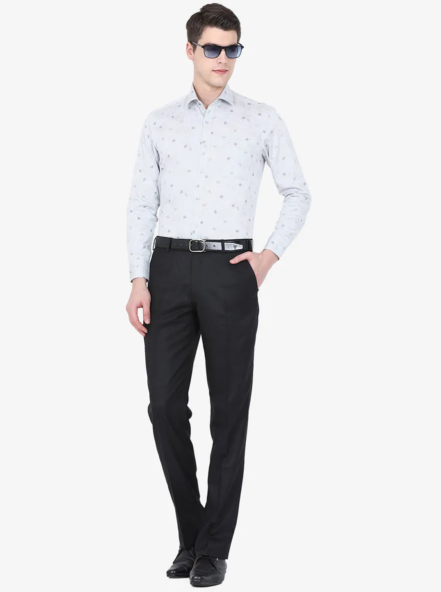 Blue & Grey Printed Slim Fit Formal Shirt | Greenfibre