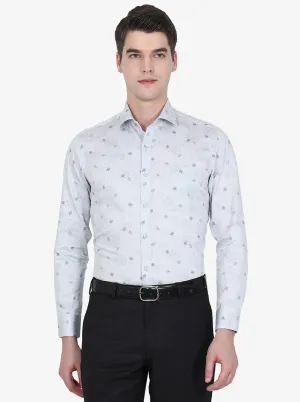 Blue & Grey Printed Slim Fit Formal Shirt | Greenfibre