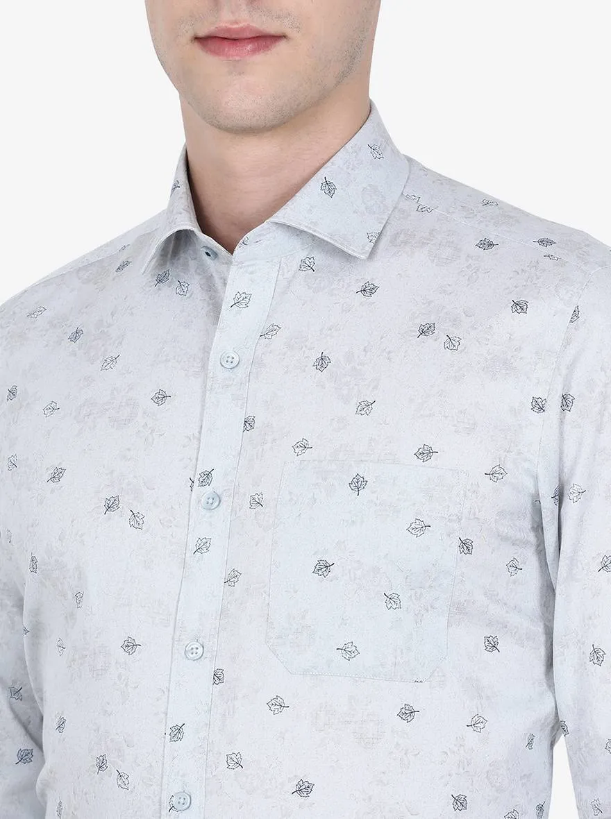 Blue & Grey Printed Slim Fit Formal Shirt | Greenfibre