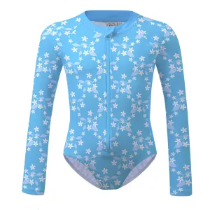 Blue Flower Vine Long Sleeve Sunsuit