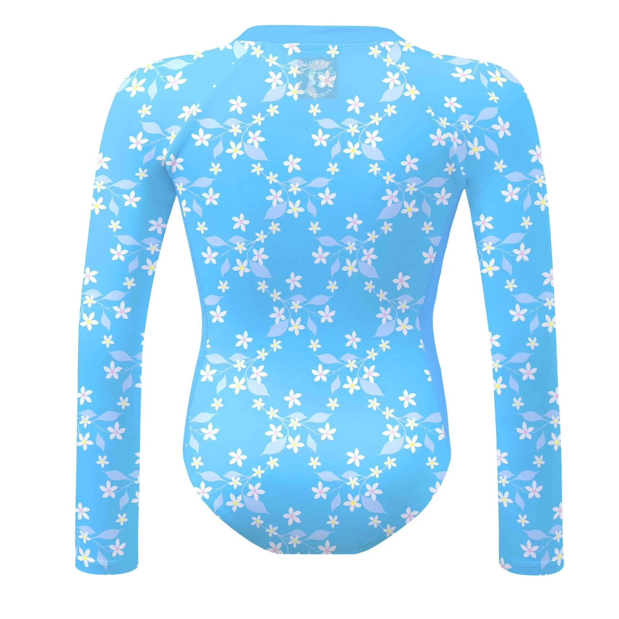 Blue Flower Vine Long Sleeve Sunsuit