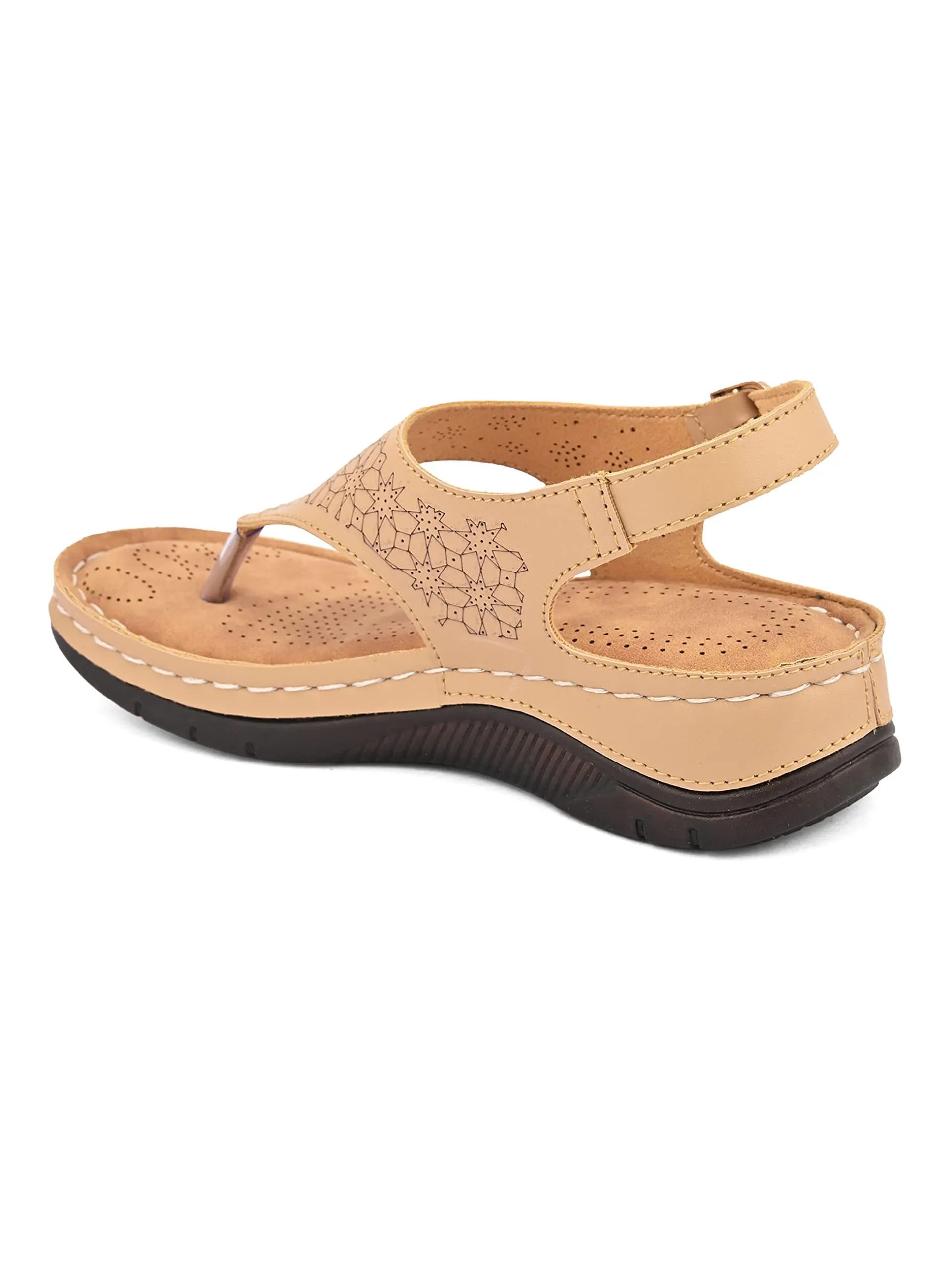 BOOTCO Sandals for Women Soft Insole Backstrap Wedges for Girls Light Weight Beige