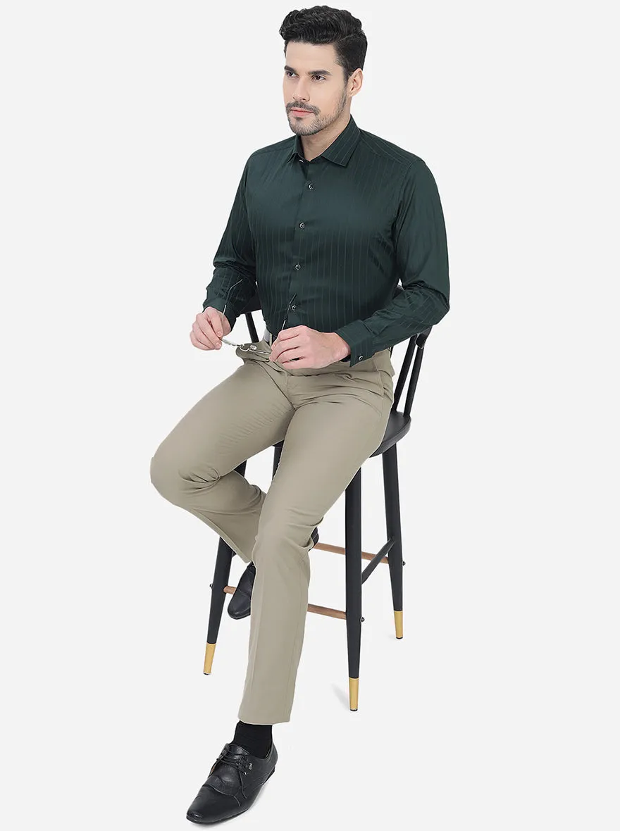 Bottle Green Striped Slim Fit Party Wear Shirt | Greenfibre