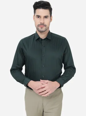 Bottle Green Striped Slim Fit Party Wear Shirt | Greenfibre