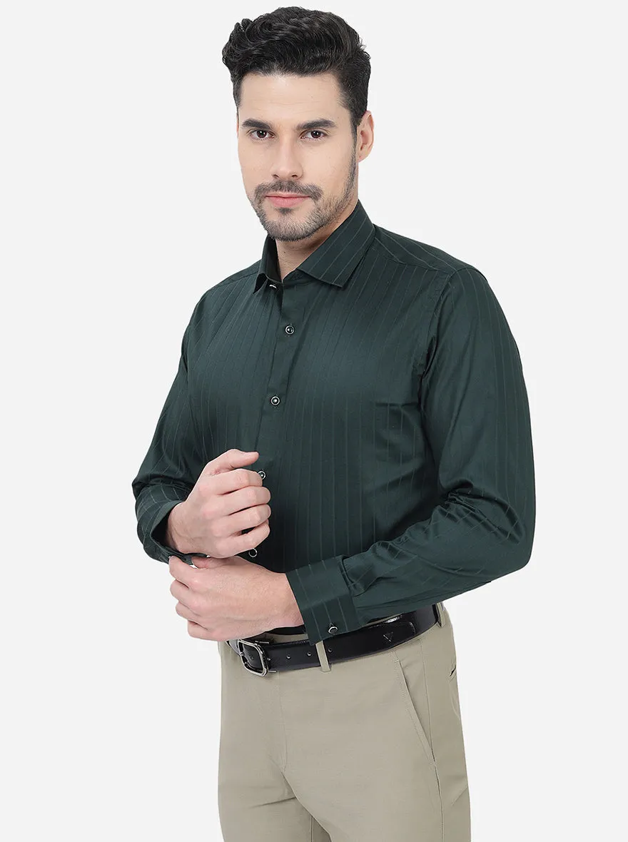 Bottle Green Striped Slim Fit Party Wear Shirt | Greenfibre