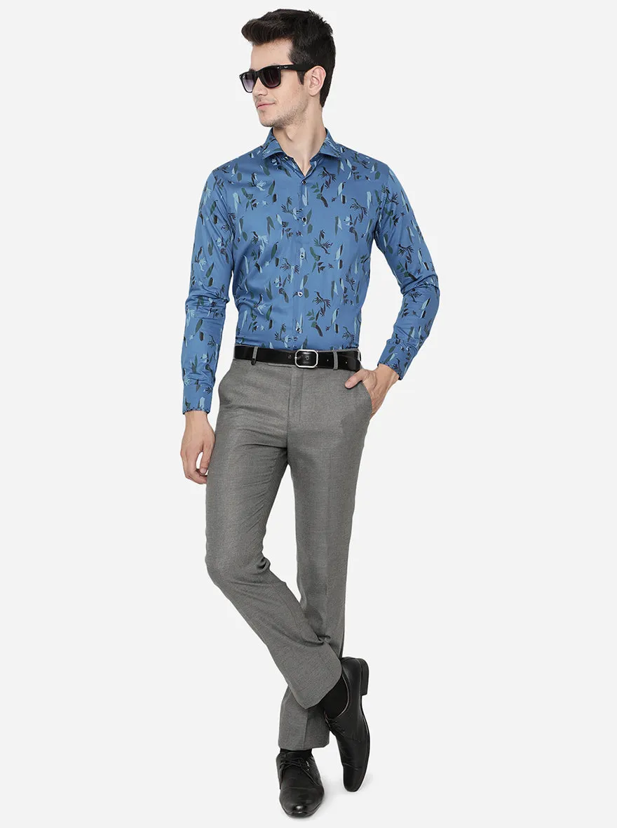 Cornflower Blue Printed Slim Fit Party Wear Shirt | JB Studio