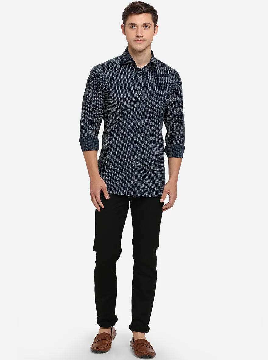 Dark Blue Printed Slim Fit Formal Shirt | Metal