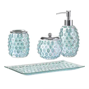 EAST CREEK Whole HOUSEWARES 4-Piece Green Decorative Glass Bathroom Accessories Set, Soap