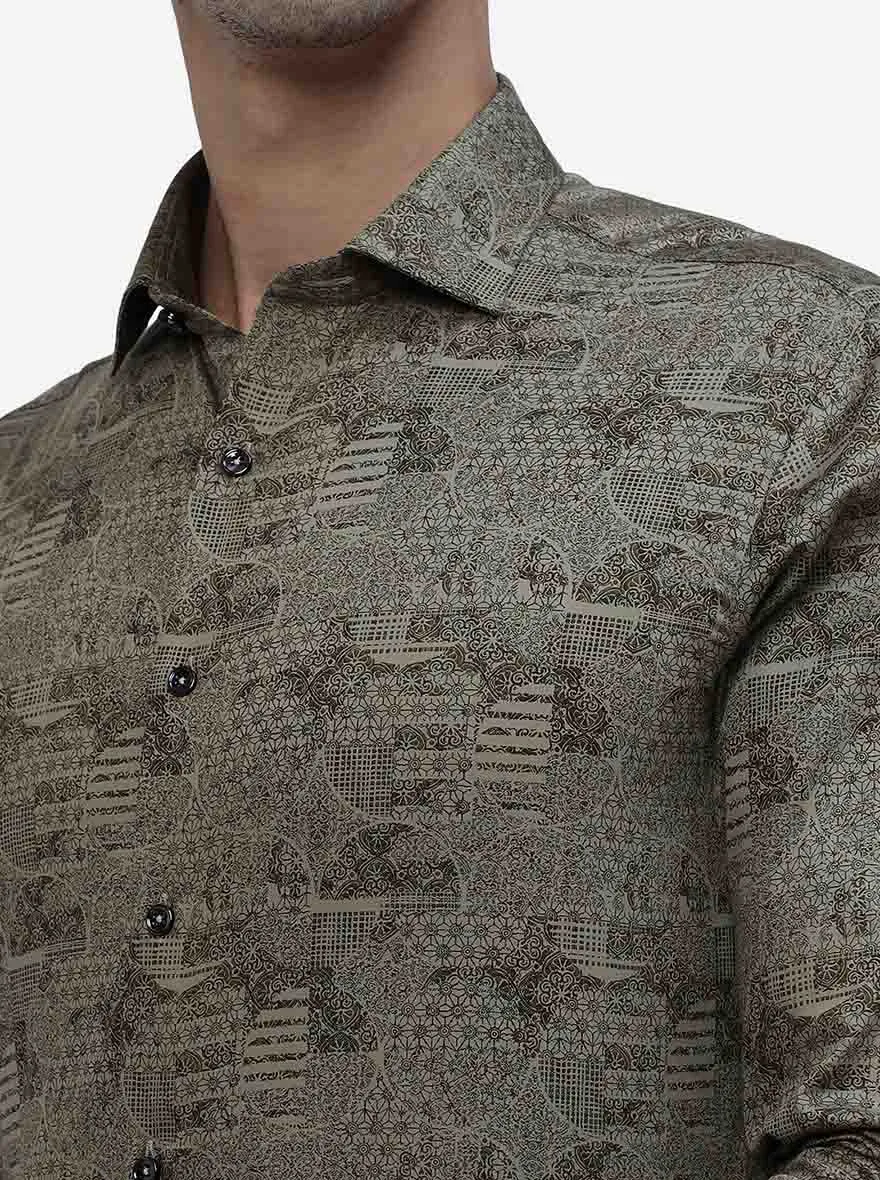 Golden Printed Slim Fit Party Wear Shirt | JB Studio