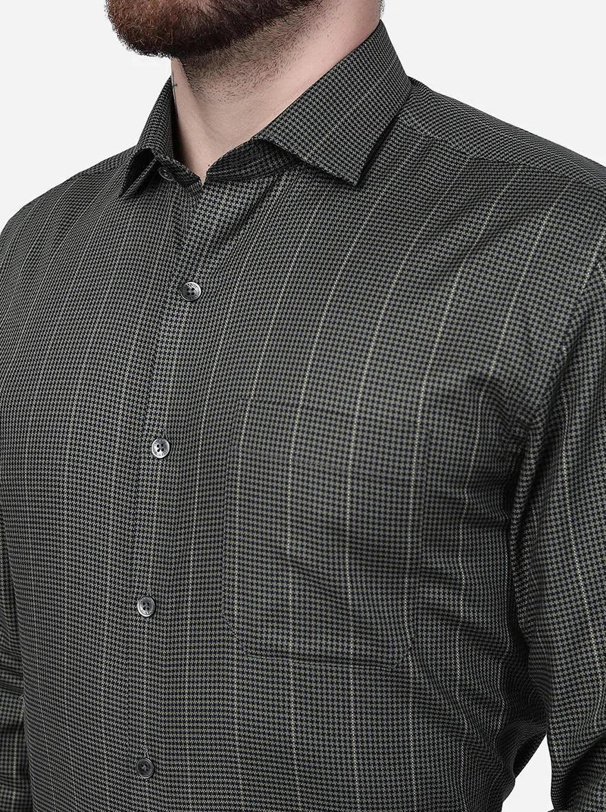 Green & Black Striped Regular Fit Formal Shirt | JadeBlue