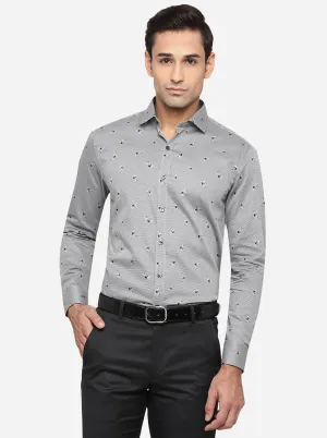 Grey & Black Printed Slim Fit Party Wear Shirt | Wyre