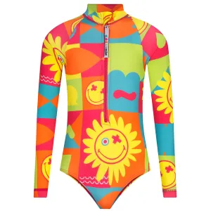 Happy Face Girls Long Sleeve Bodysuit Rash Guard With Zipper