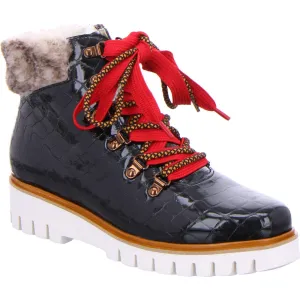 Jackson-Keil Lace Up Patent Croc Ankle Boot With Fur Cuff