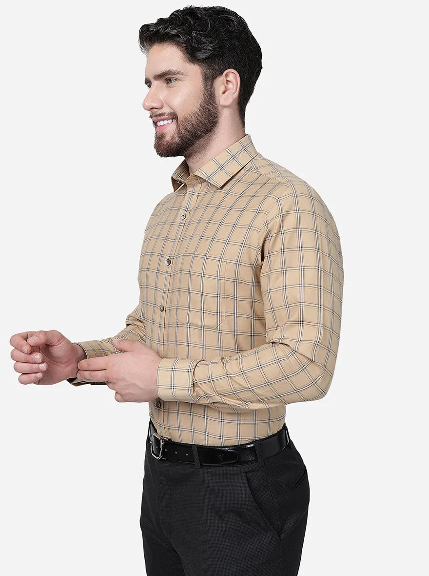 Khaki Checked Slim Fit Formal Shirt | Greenfibre