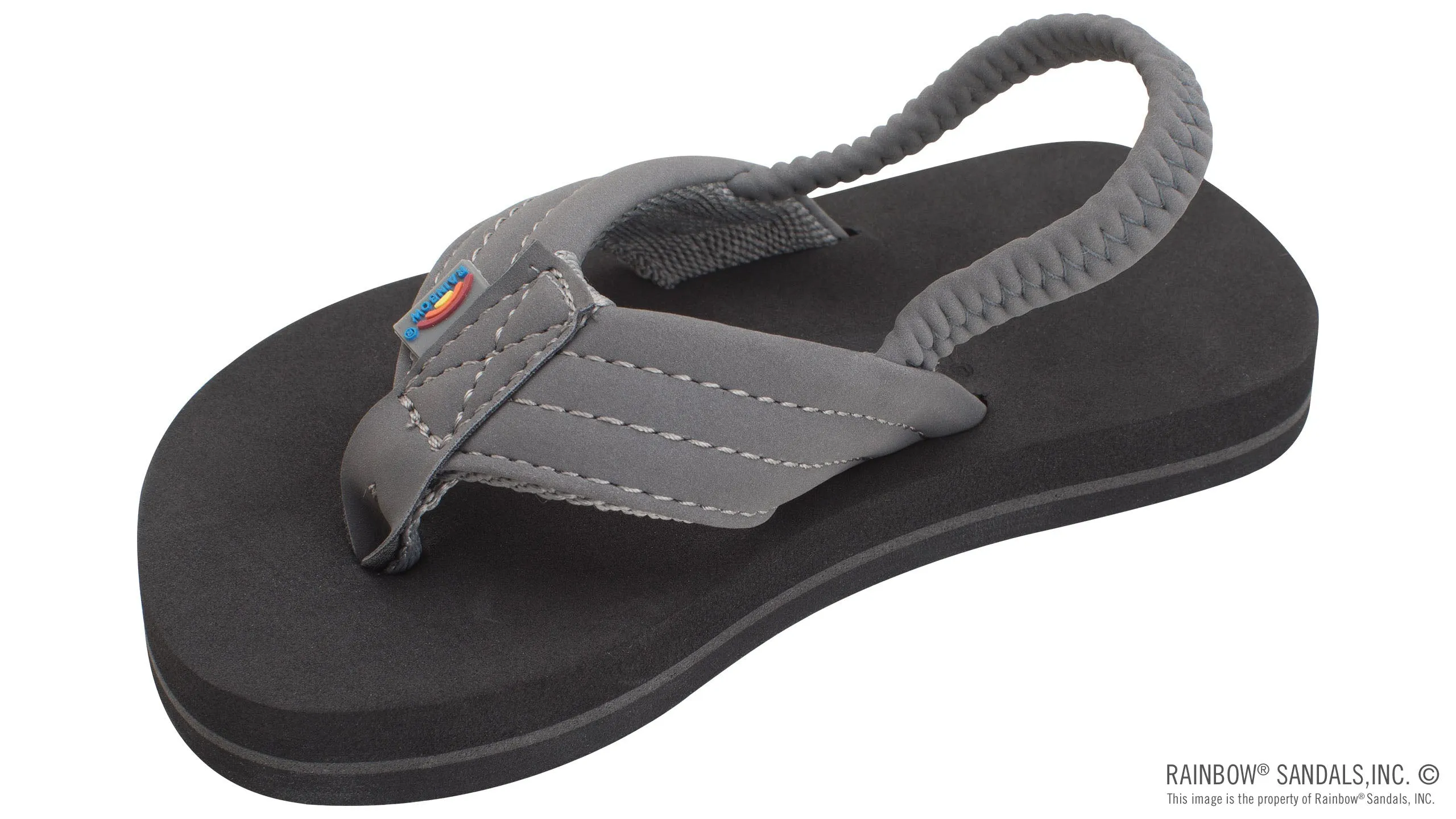 Kids Grombow - Soft Rubber Top Sole with 1" Strap in Dark Grey Pinline