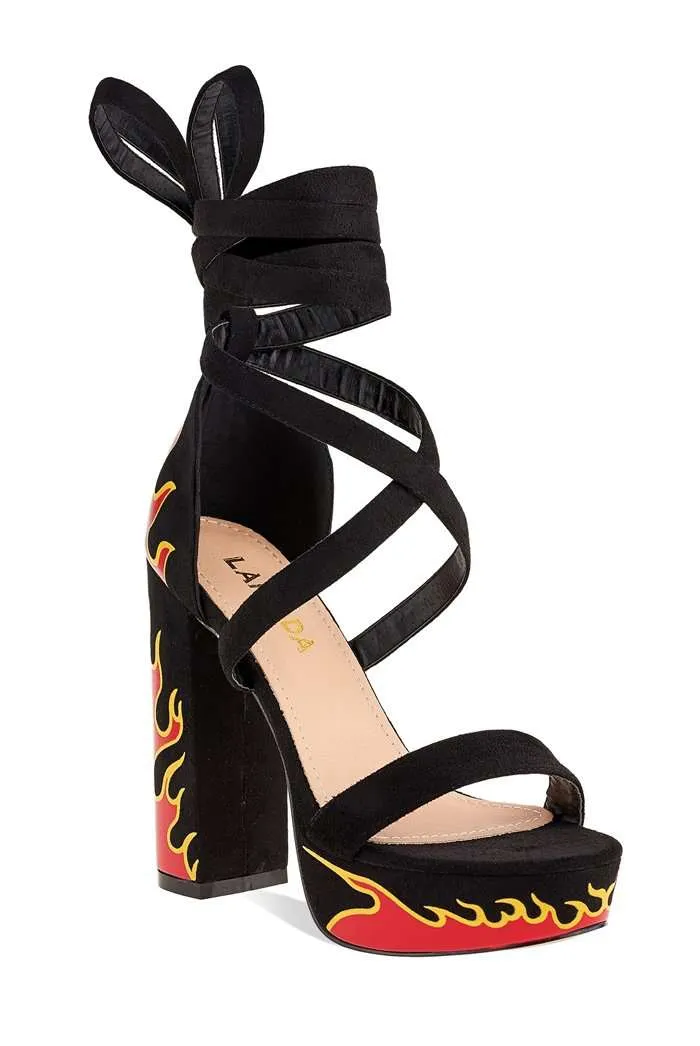 Lamoda Black Flame Lace Up Platform Heels