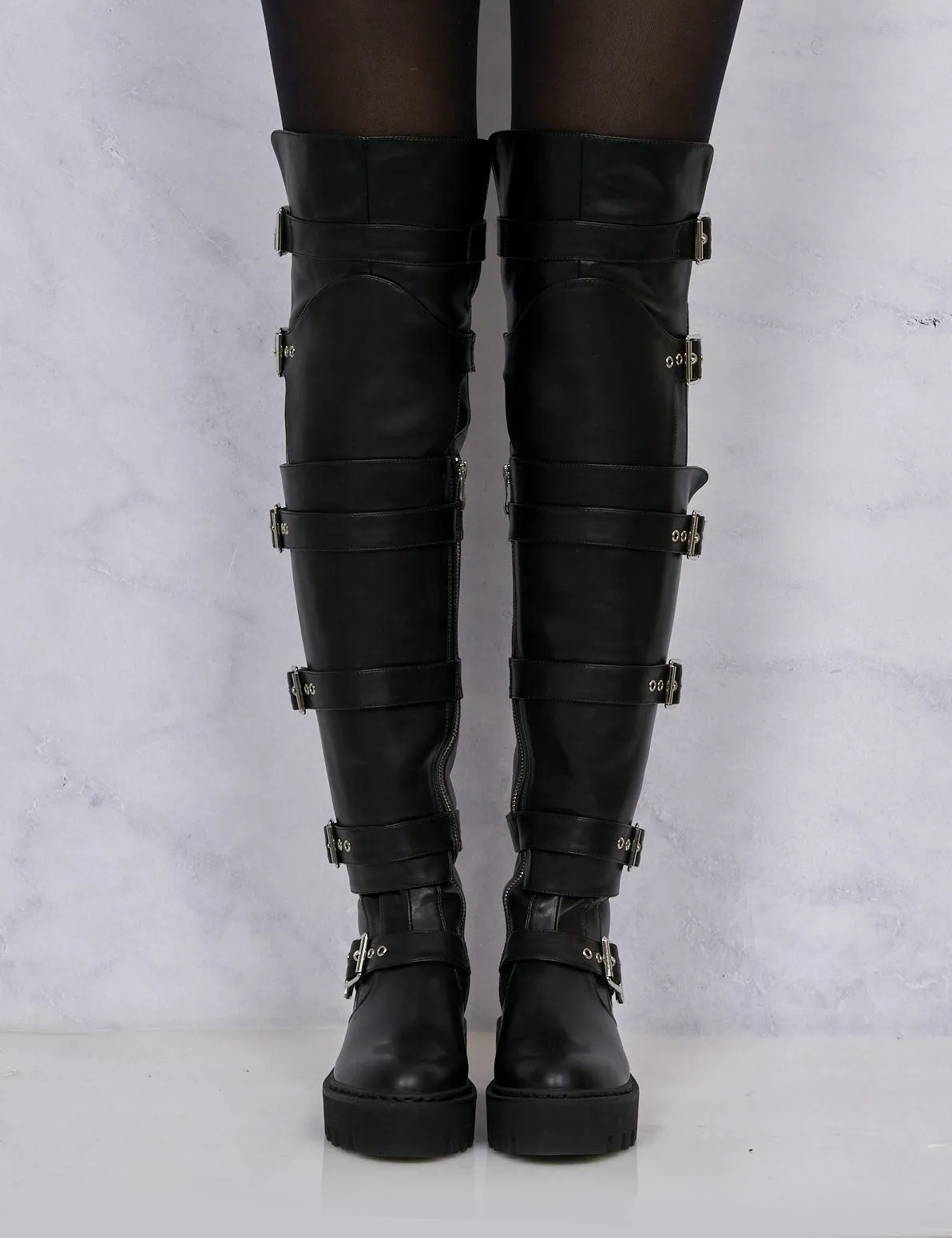 Lamoda Black High Leg Buckle Boots