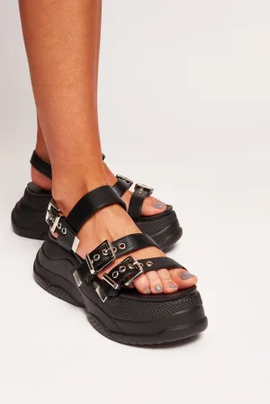 Lamoda Black PU Chunky Sandals