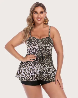 Leopard Tankini Set Swimsuits with Shorts