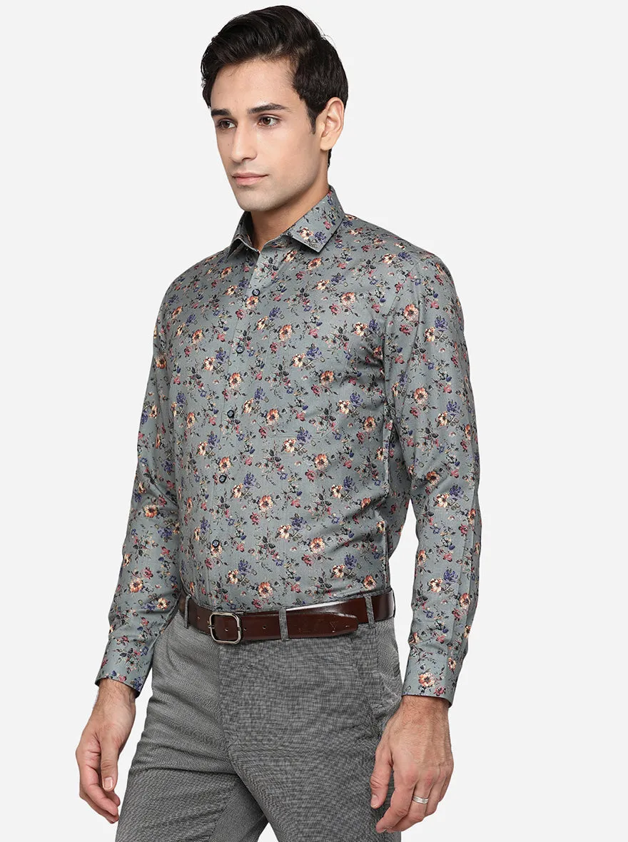 Light Green Printed Slim Fit Party Wear Shirt | Greenfibre