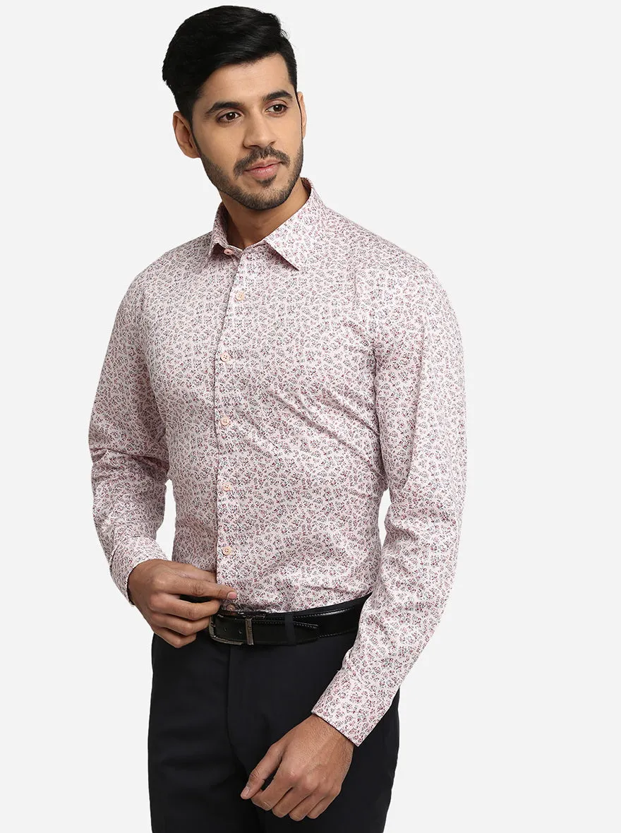 Light Pink Printed Regular Fit Formal Shirt | JadeBlue