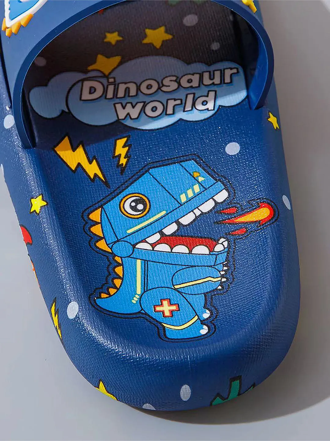 Little Surprise Box Dark Blue all over Dino theme Slip on Clogs/Footwear for Toddlers & Kids