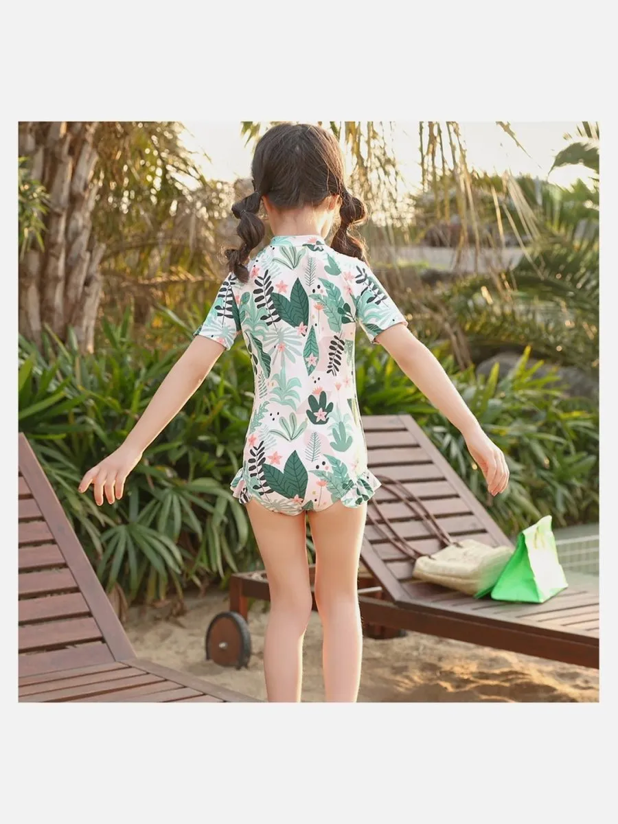 Little Surprise Box, Frilly Tropical Print Toddlers & Kids Swimwear  Swim Cap