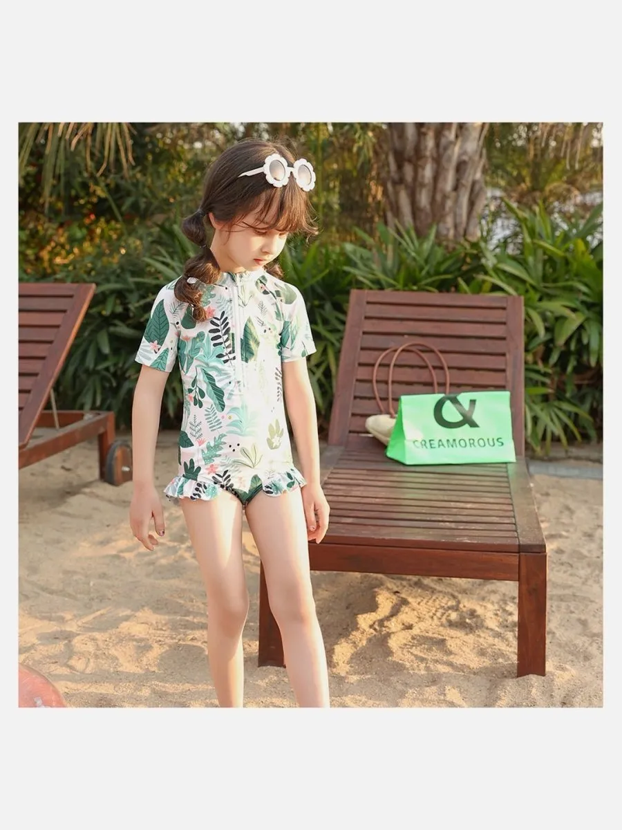 Little Surprise Box, Frilly Tropical Print Toddlers & Kids Swimwear  Swim Cap