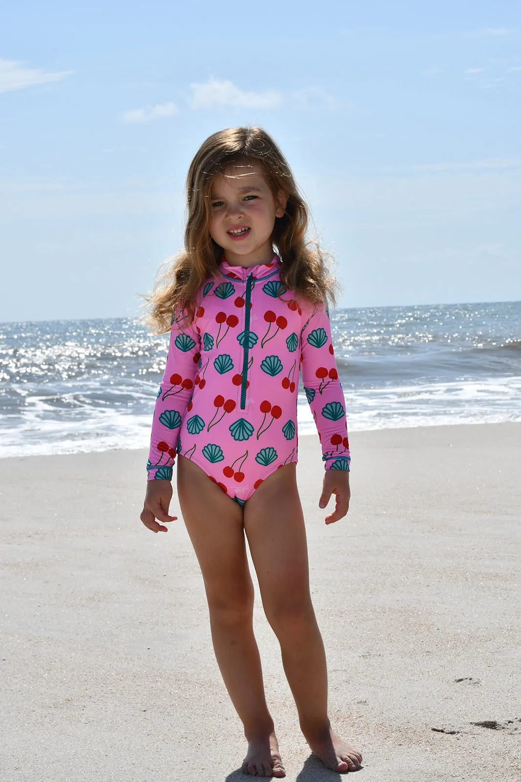 Mon Cheri Girls Long Sleeve Bodysuit Rash Guard With Zipper