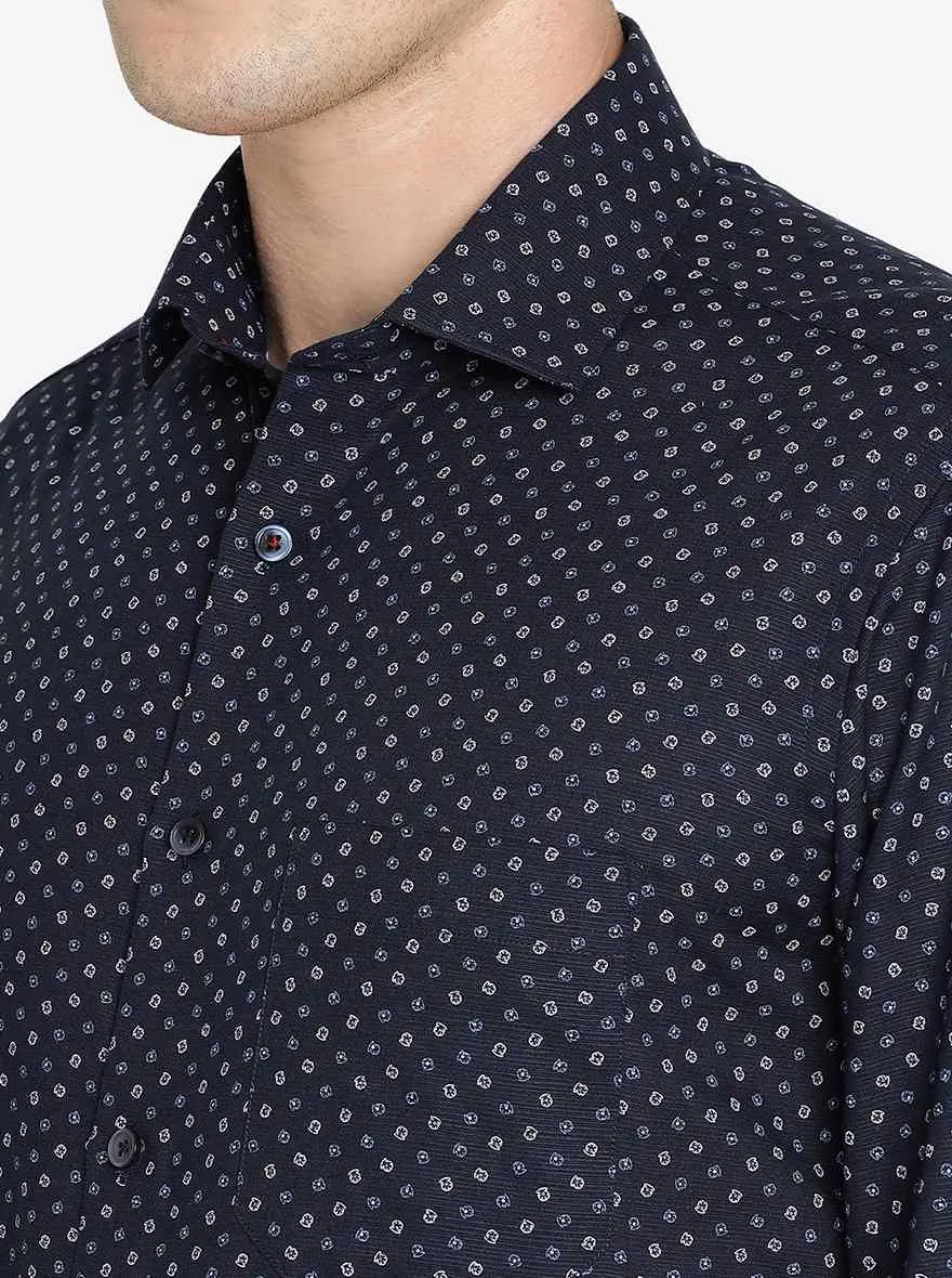 Navy Blue   Printed Slim Fit Formal Shirt | Greenfibre