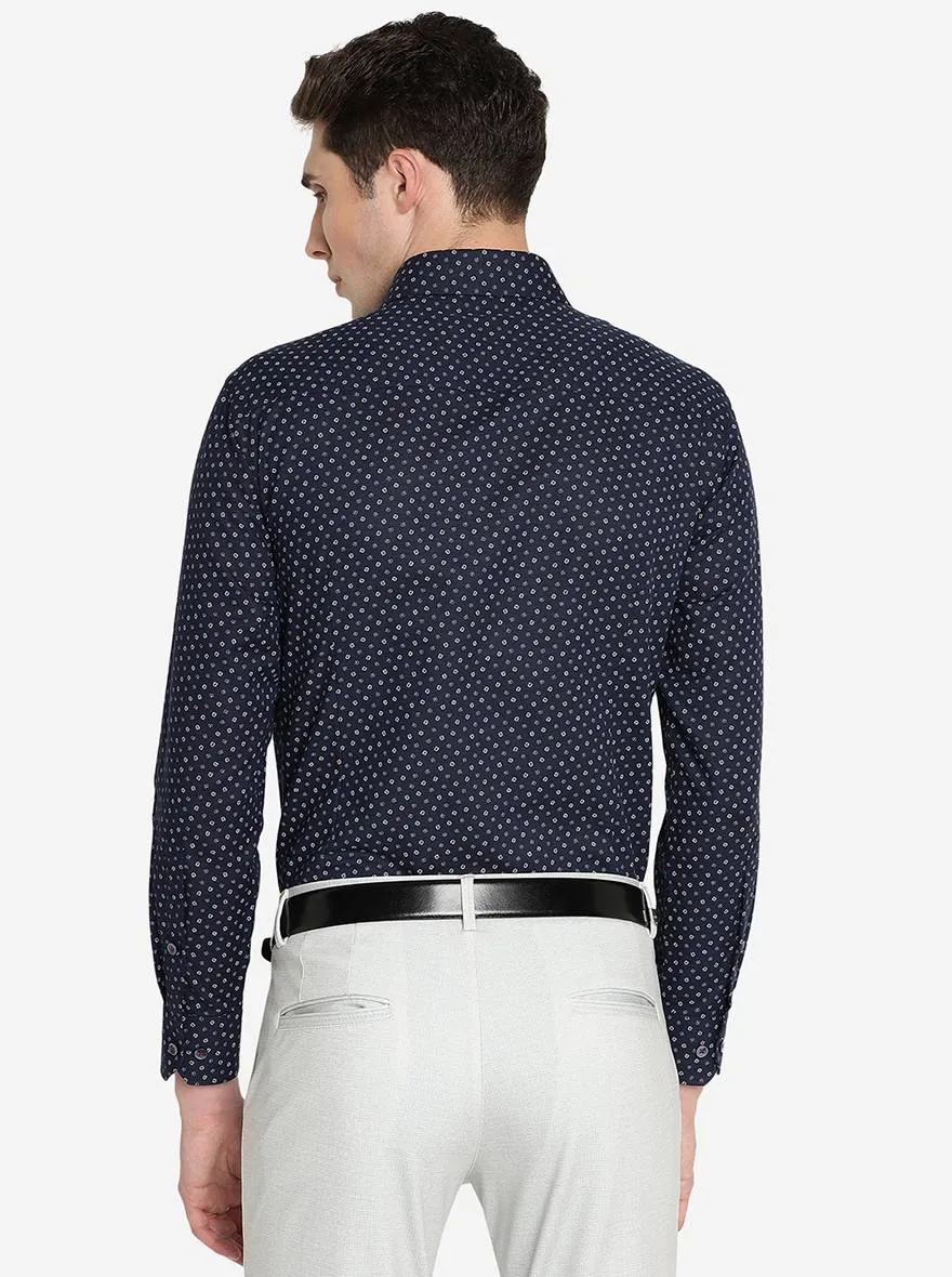 Navy Blue   Printed Slim Fit Formal Shirt | Greenfibre