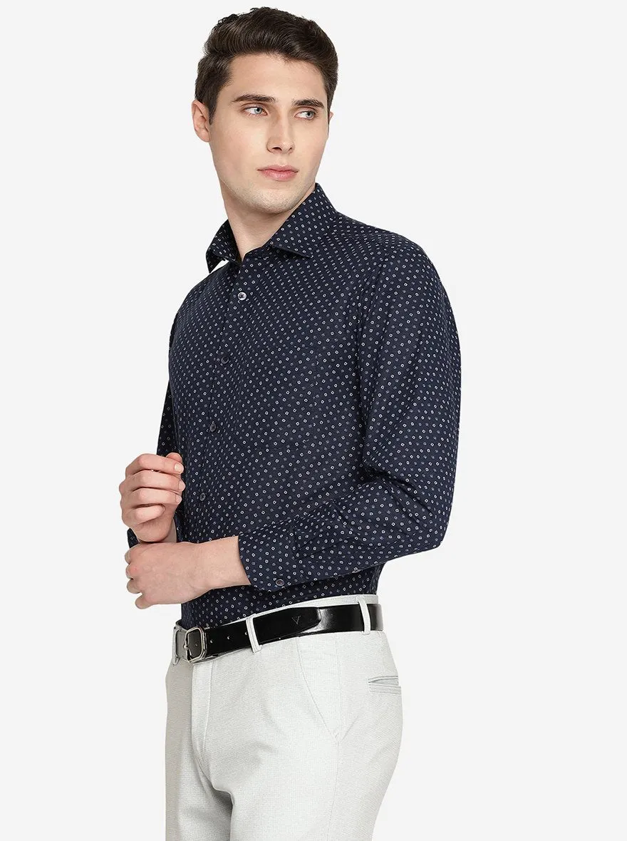 Navy Blue   Printed Slim Fit Formal Shirt | Greenfibre