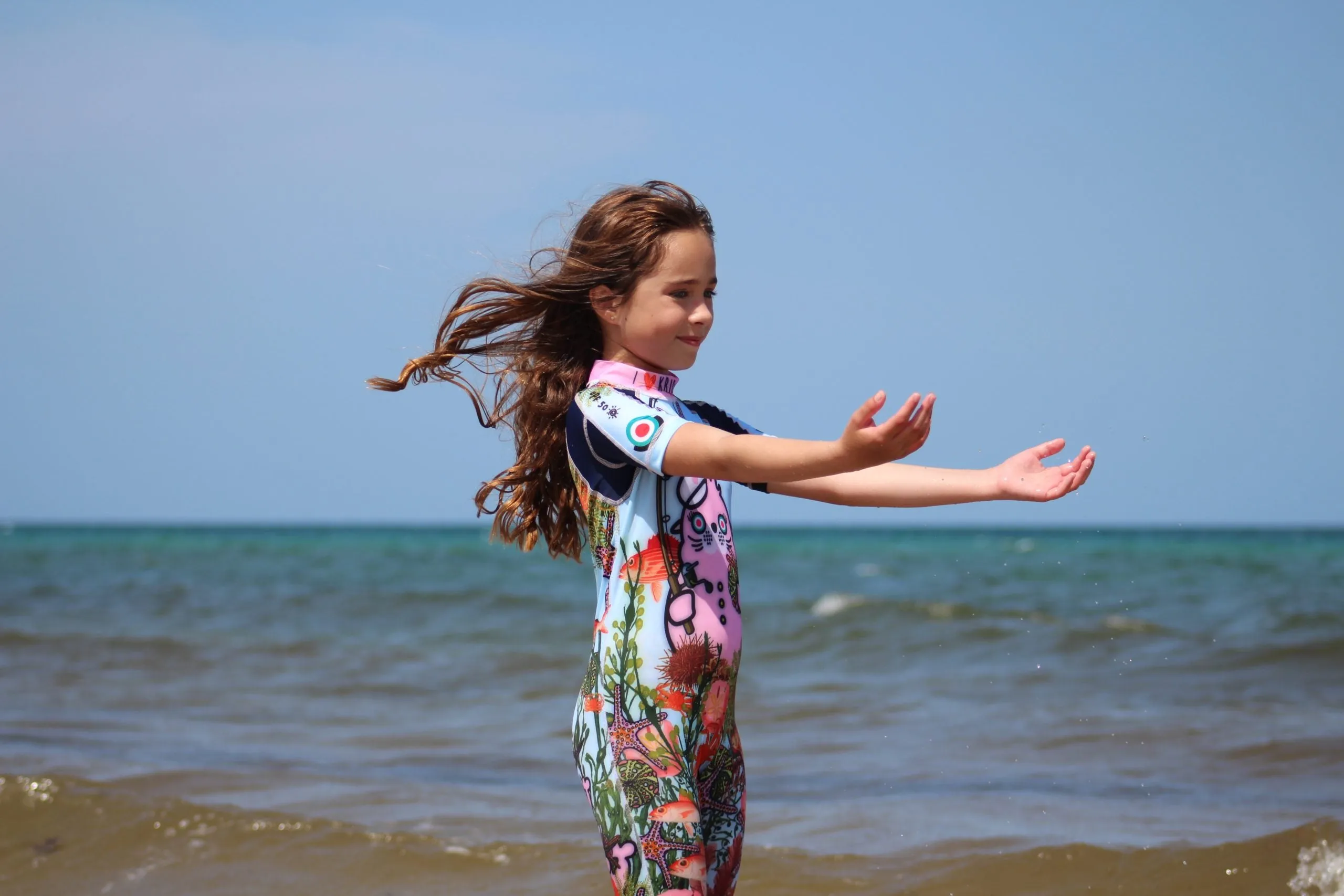 Oceano Sea Lion Girls Short Sleeve Sunsuit