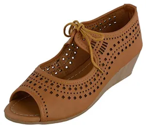 perfect step Fashion, Party, Office & Regular used Sandal with Confidence & Elegance Pvc Sole Light-Weight Women's & Girl's, Perfect Vibe with a Modern Touch, Peep Toes for Women Wedges -Tan