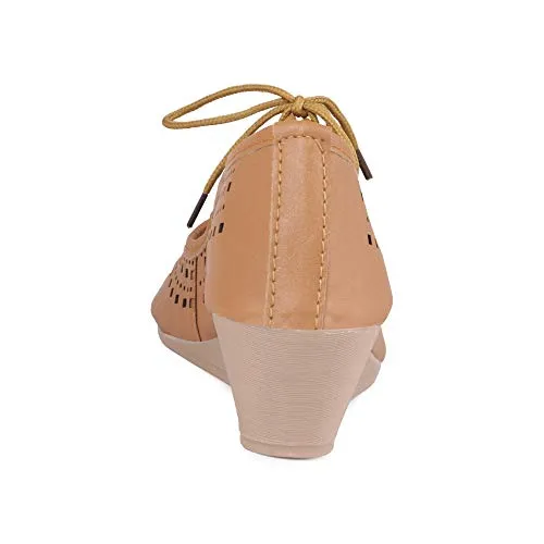 perfect step Fashion, Party, Office & Regular used Sandal with Confidence & Elegance Pvc Sole Light-Weight Women's & Girl's, Perfect Vibe with a Modern Touch, Peep Toes for Women Wedges -Tan