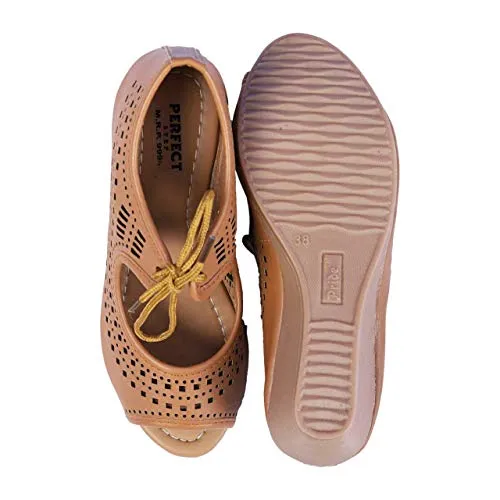 perfect step Fashion, Party, Office & Regular used Sandal with Confidence & Elegance Pvc Sole Light-Weight Women's & Girl's, Perfect Vibe with a Modern Touch, Peep Toes for Women Wedges -Tan