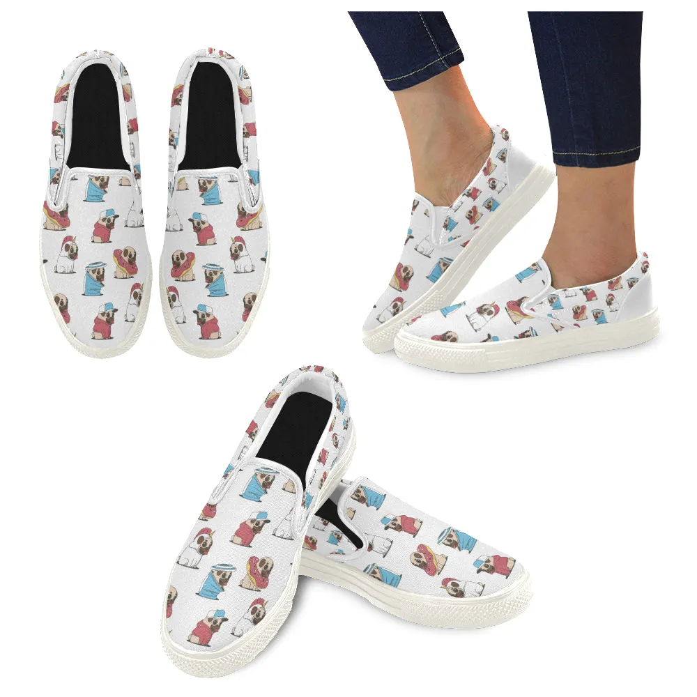 Pug cute Women's Slip-on Canvas Shoes