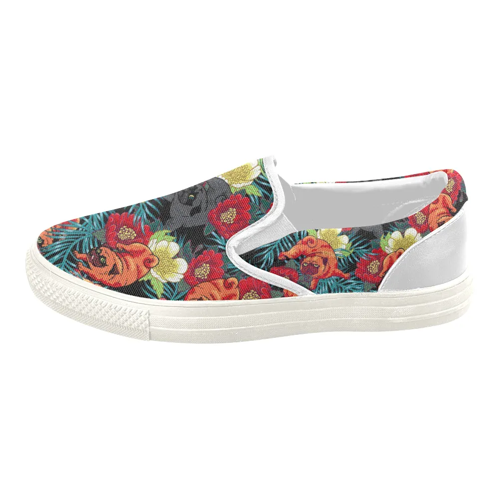 Pug Flower Art Women's Slip-on Canvas Shoes